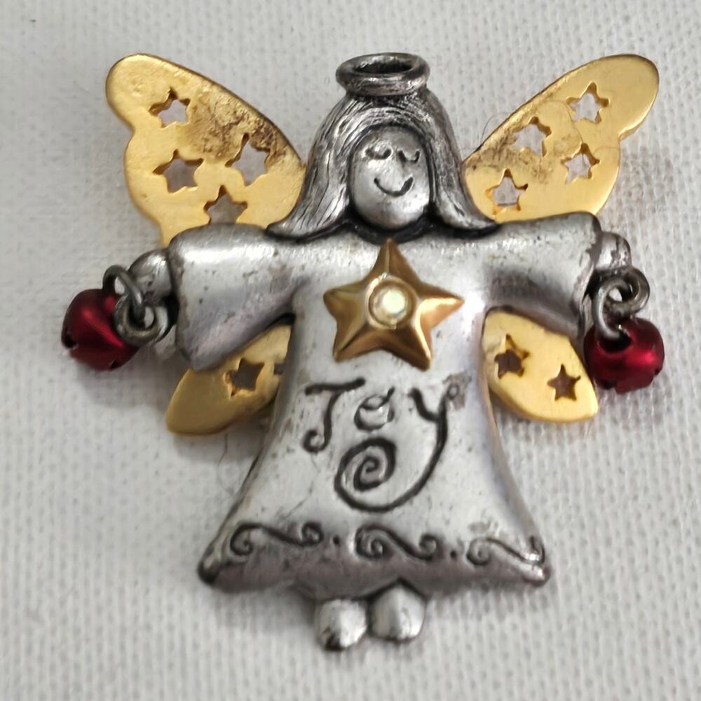 Vintage Signed AJMC Joy‎ Christmas Angel Pin Broach Brooch